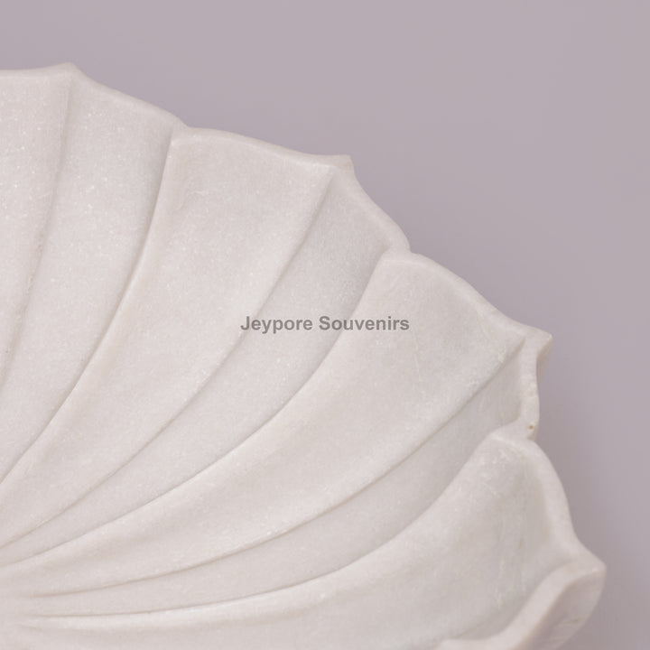 Handcrafted White Marble Lotus Bowl with Fluted Petal Design
