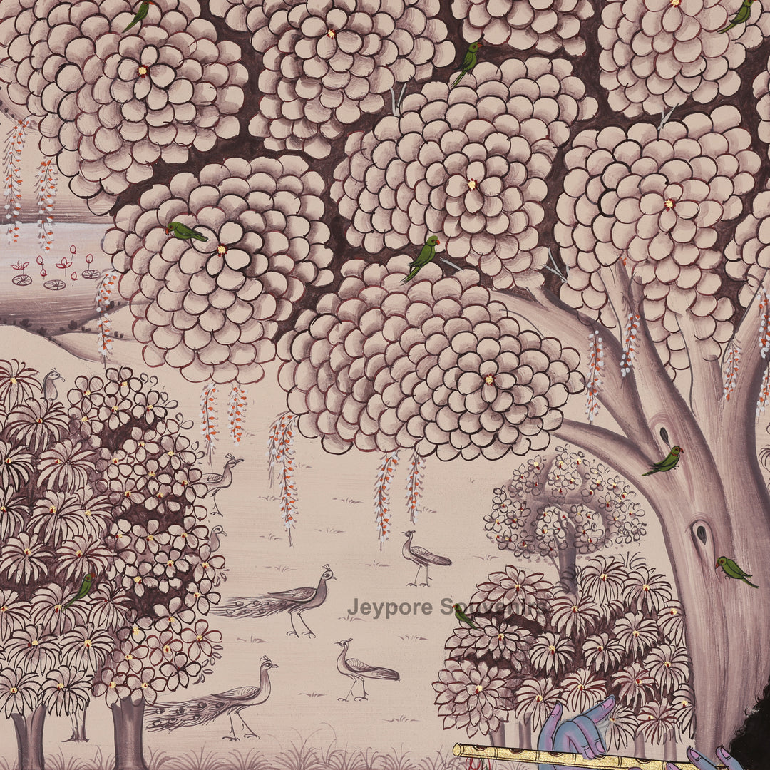 Lord Krishna Playing the Flute in a Lotus Garden – Pichwai