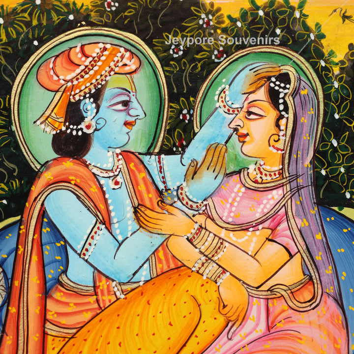 Hand-Painted Radha Krishna Pichwai Jharokha Wall Mirror