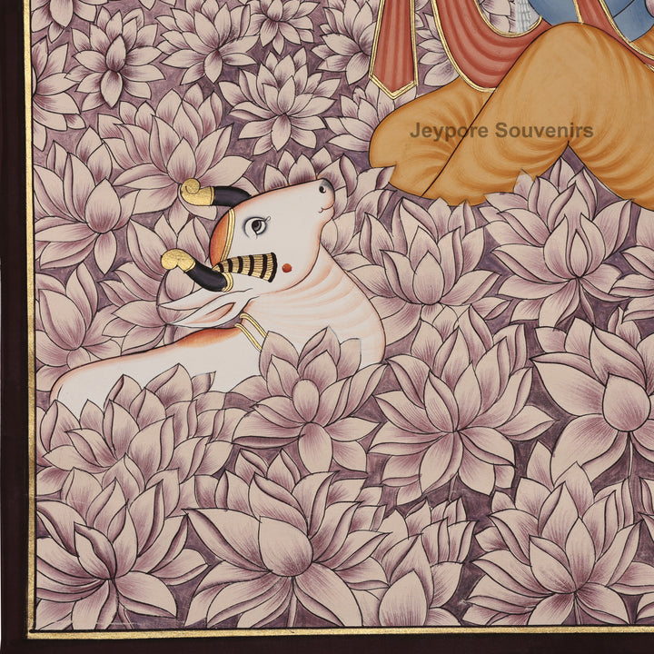Lord Krishna Playing the Flute in a Lotus Garden – Pichwai