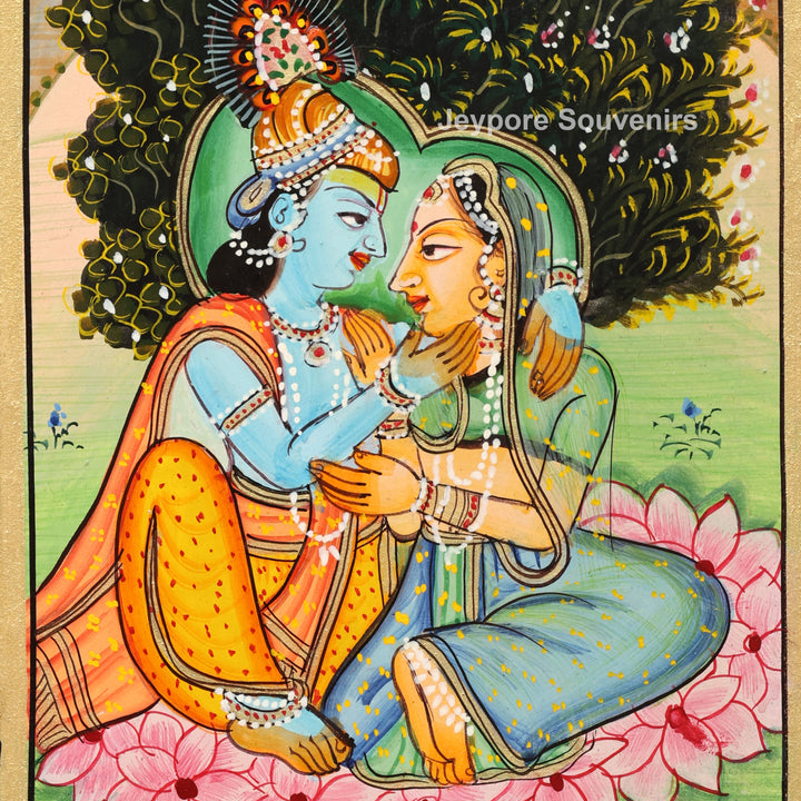 Hand-Painted Radha Krishna Pichwai Jharokha Wall Mirror