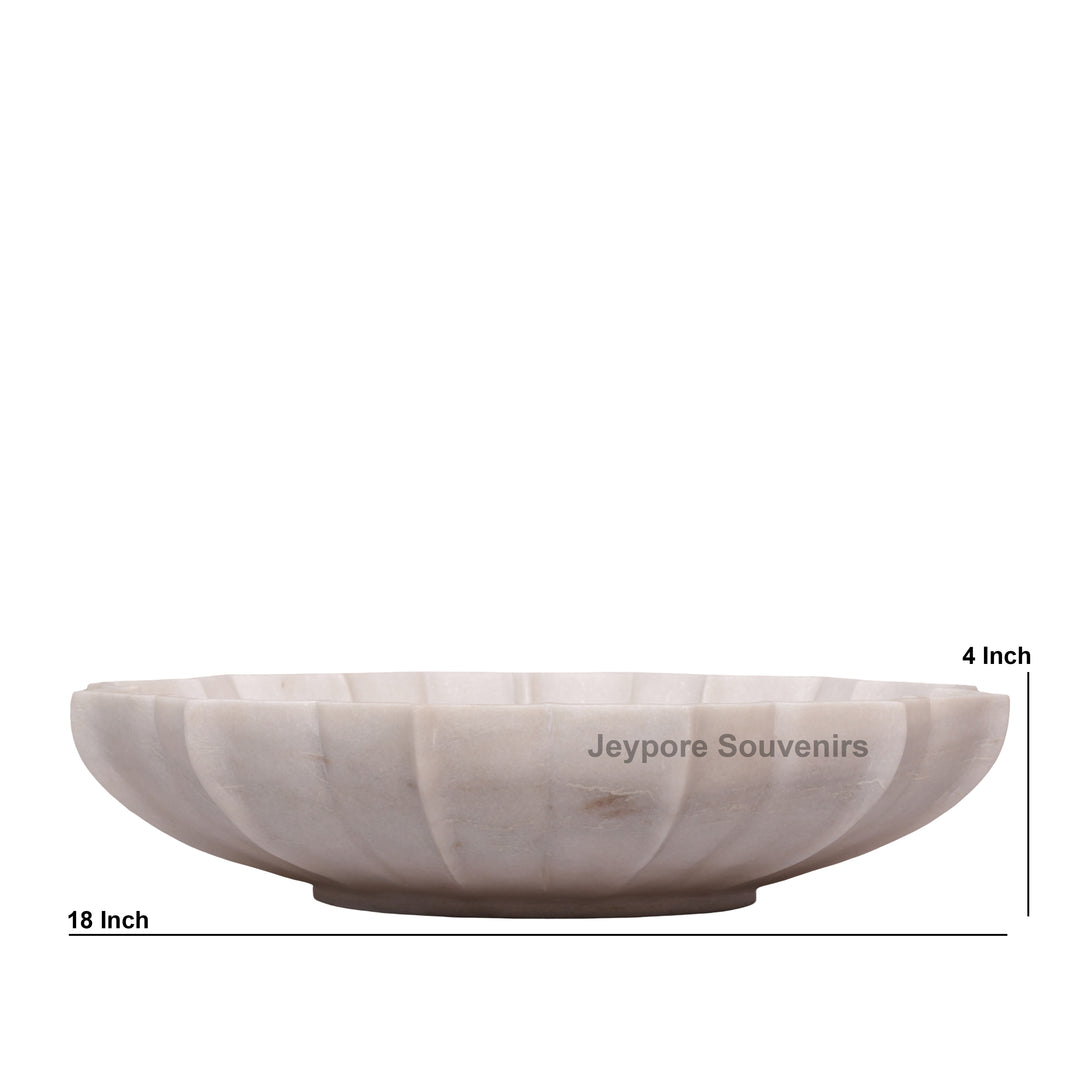 Handcrafted White Marble Lotus Bowl with Fluted Petal Design