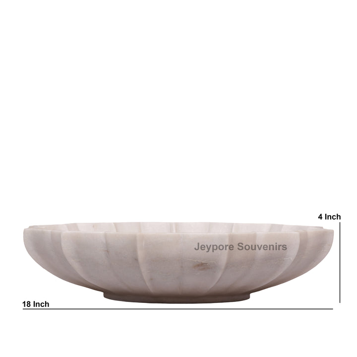 Handcrafted White Marble Lotus Bowl with Fluted Petal Design