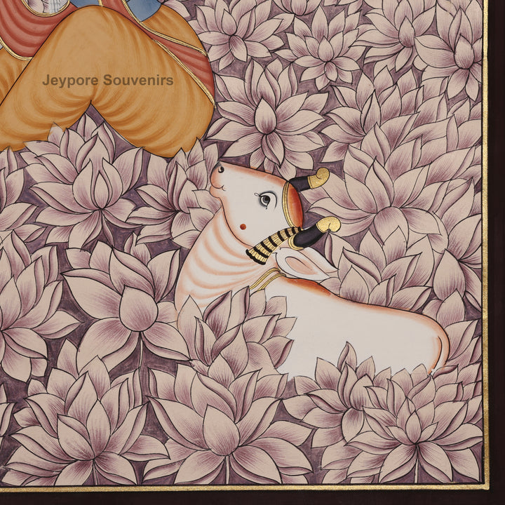 Lord Krishna Playing the Flute in a Lotus Garden – Pichwai