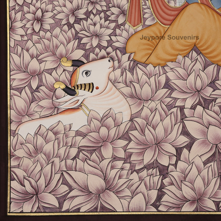 Lord Krishna Playing the Flute in a Lotus Garden – Pichwai