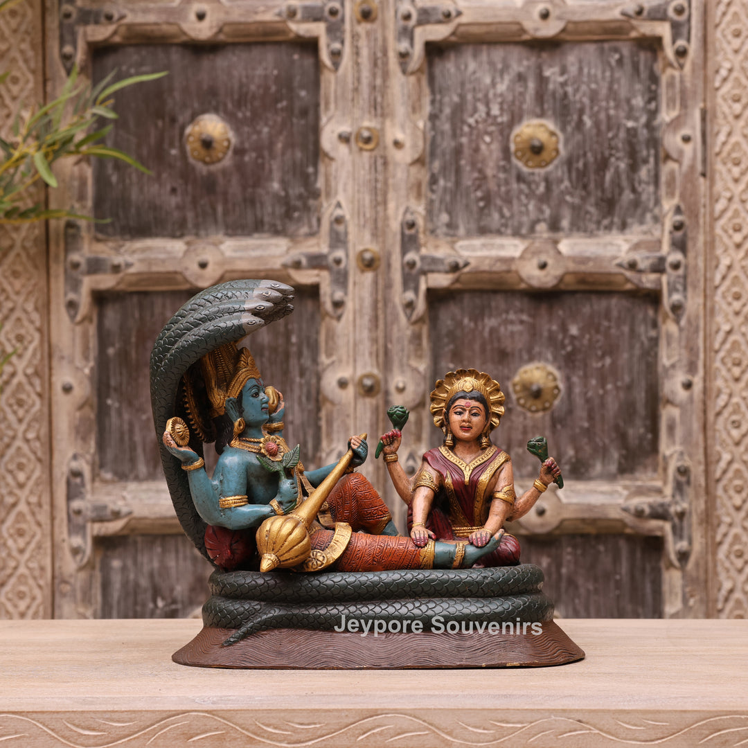 13" Handcrafted Vishnu Lakshmi Sheshnag Brass Statue