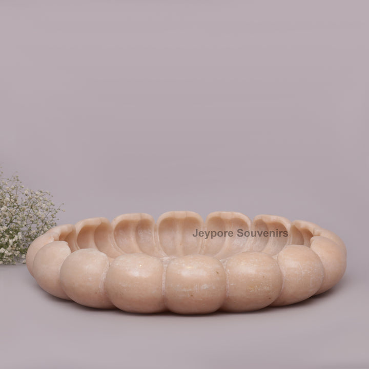 Hand-Carved Round Pinkish-Peach marble Lotus Bowl