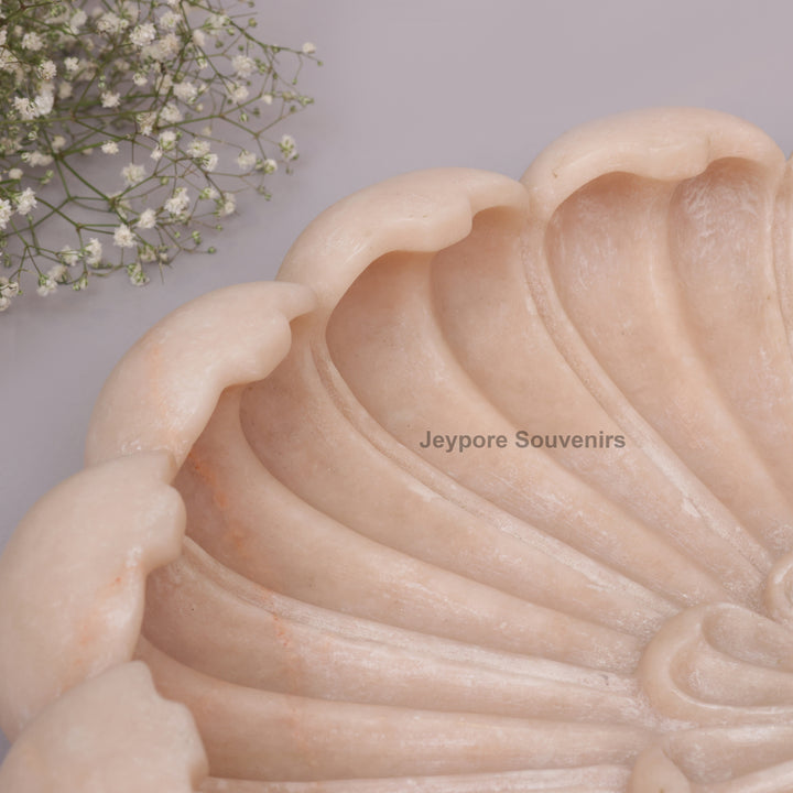 Hand-Carved Round Pinkish-Peach marble Lotus Bowl