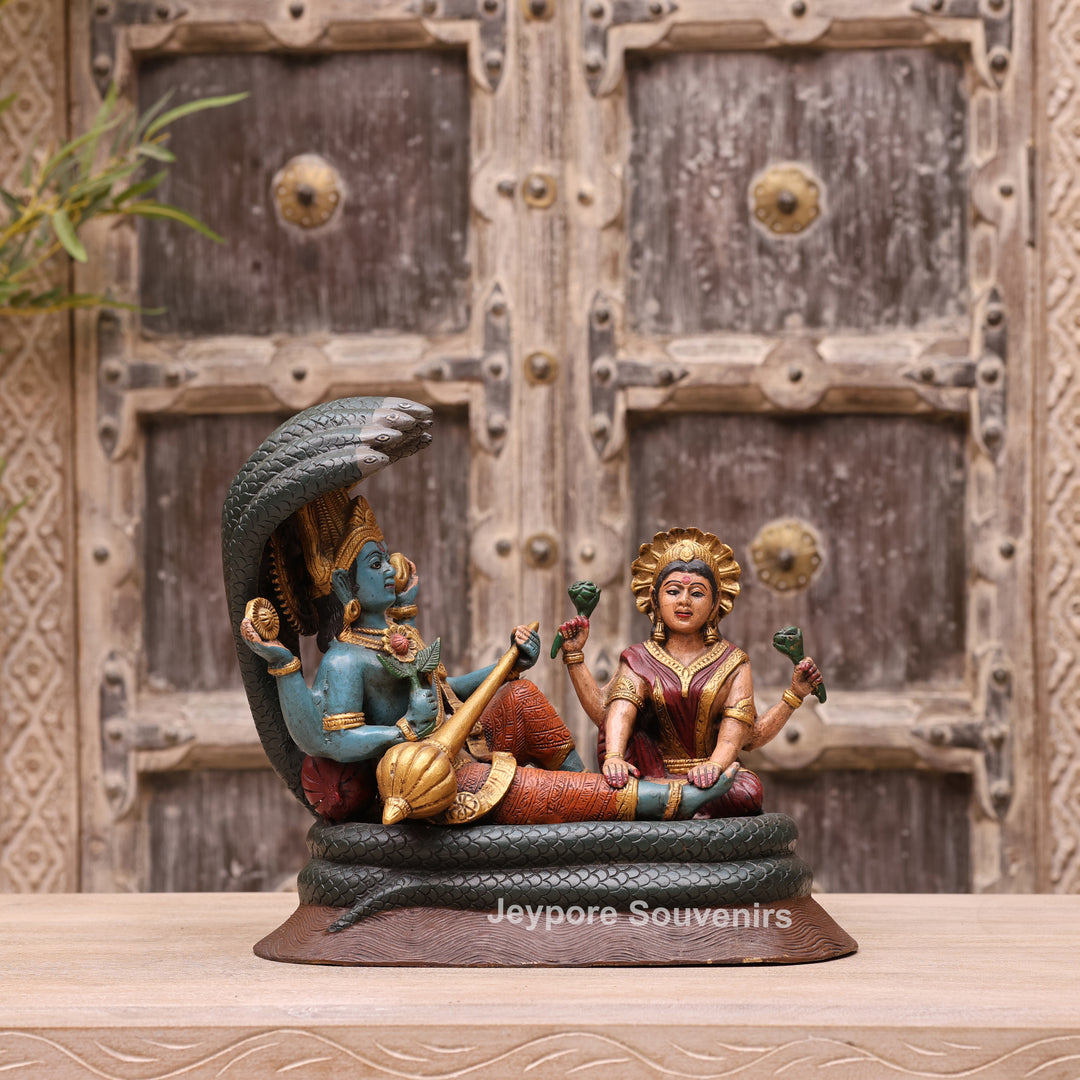 13" Handcrafted Vishnu Lakshmi Sheshnag Brass Statue