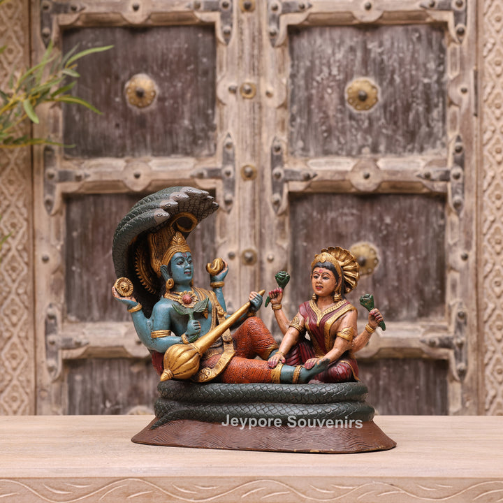 13" Handcrafted Vishnu Lakshmi Sheshnag Brass Statue