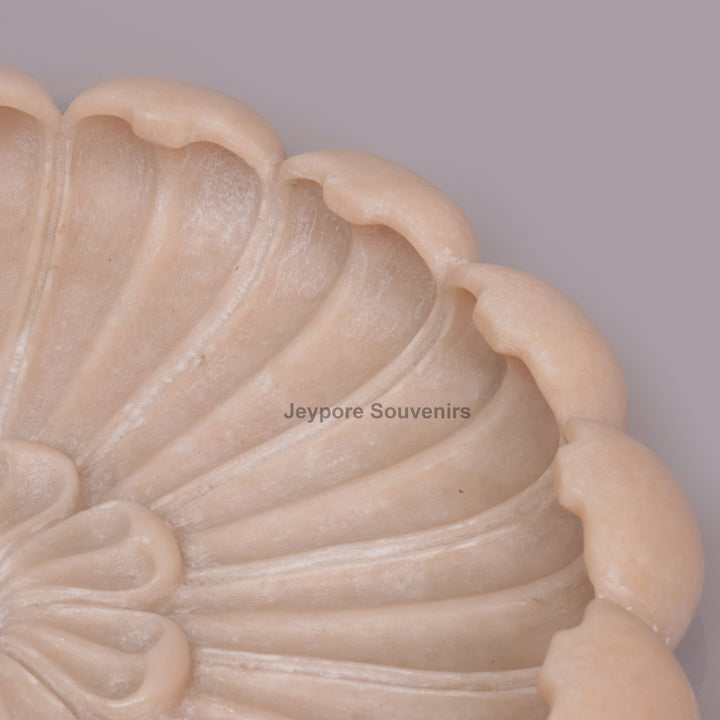 Hand-Carved Round Pinkish-Peach marble Lotus Bowl