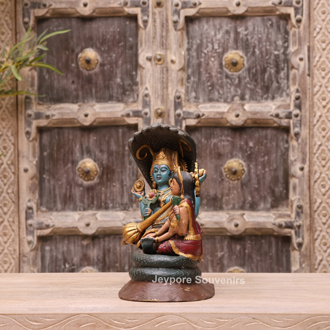 13" Handcrafted Vishnu Lakshmi Sheshnag Brass Statue