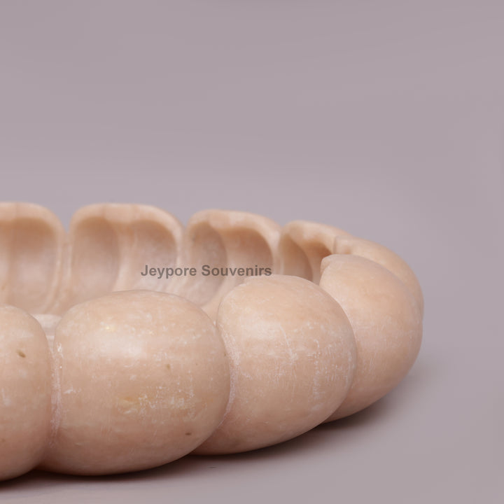 Hand-Carved Round Pinkish-Peach marble Lotus Bowl