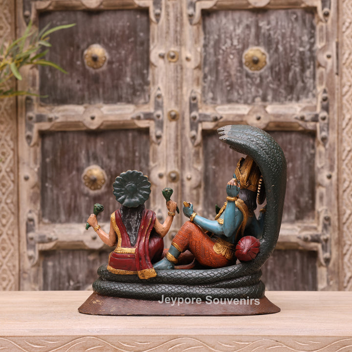 13" Handcrafted Vishnu Lakshmi Sheshnag Brass Statue