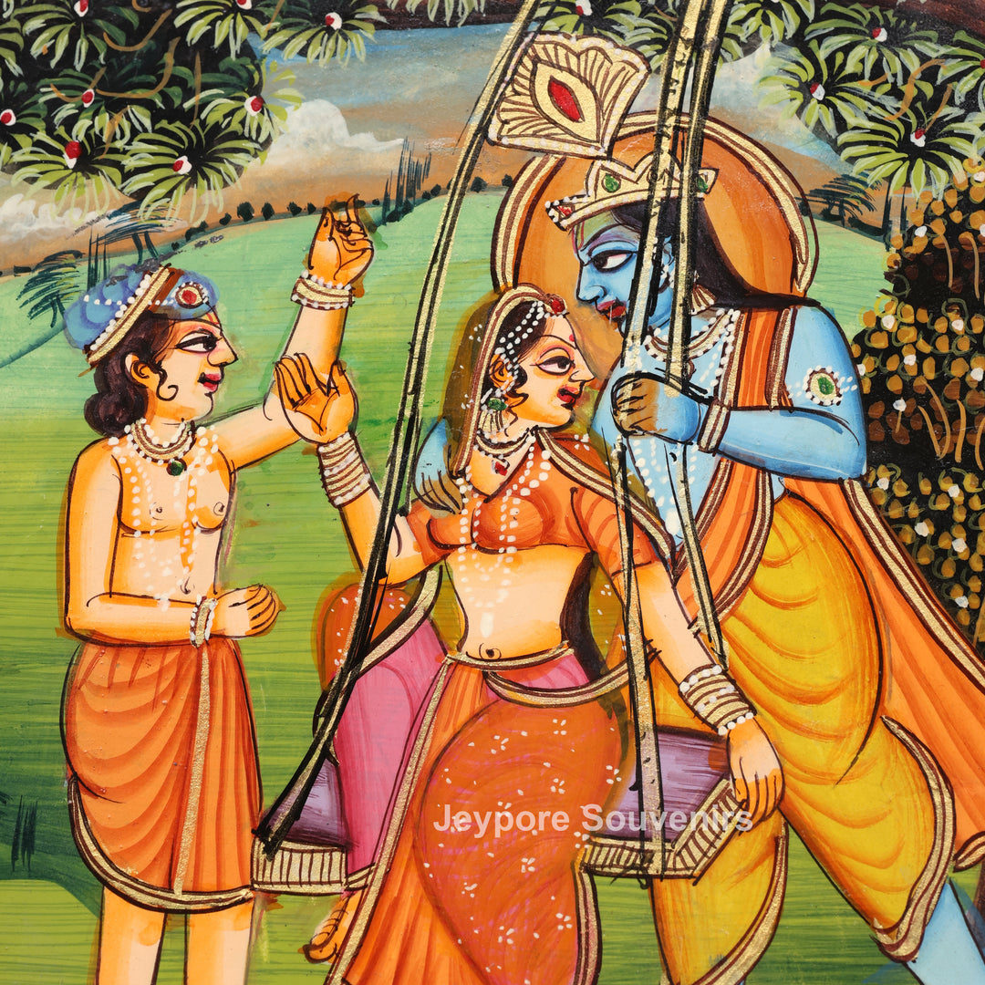 Traditional Hand-Painted Radha Krishna Pichwai Wooden Wall Mirror
