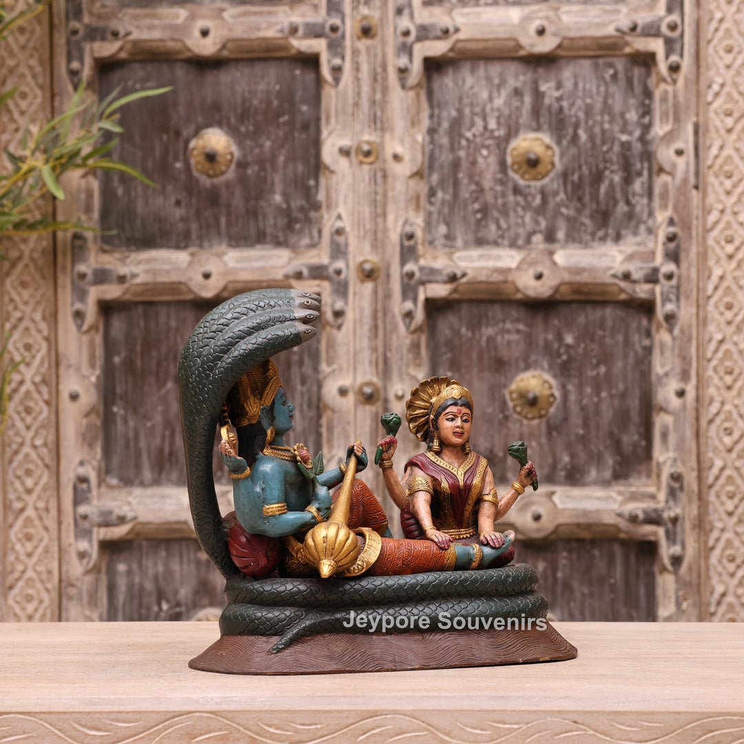 13" Handcrafted Vishnu Lakshmi Sheshnag Brass Statue