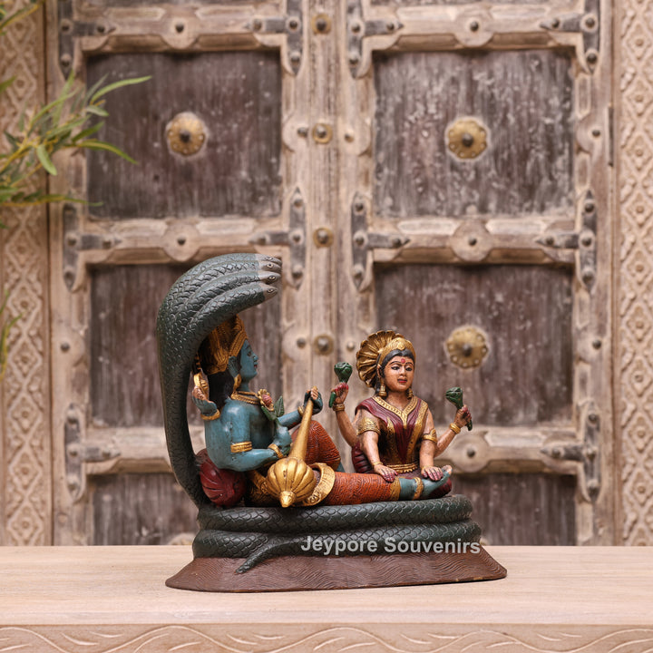 13" Handcrafted Vishnu Lakshmi Sheshnag Brass Statue