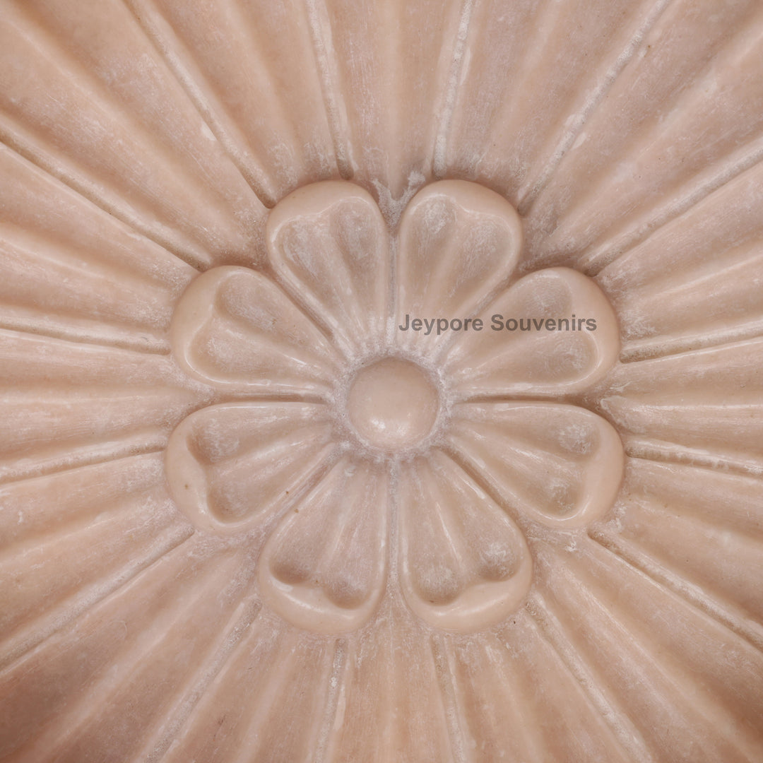Hand-Carved Round Pinkish-Peach marble Lotus Bowl