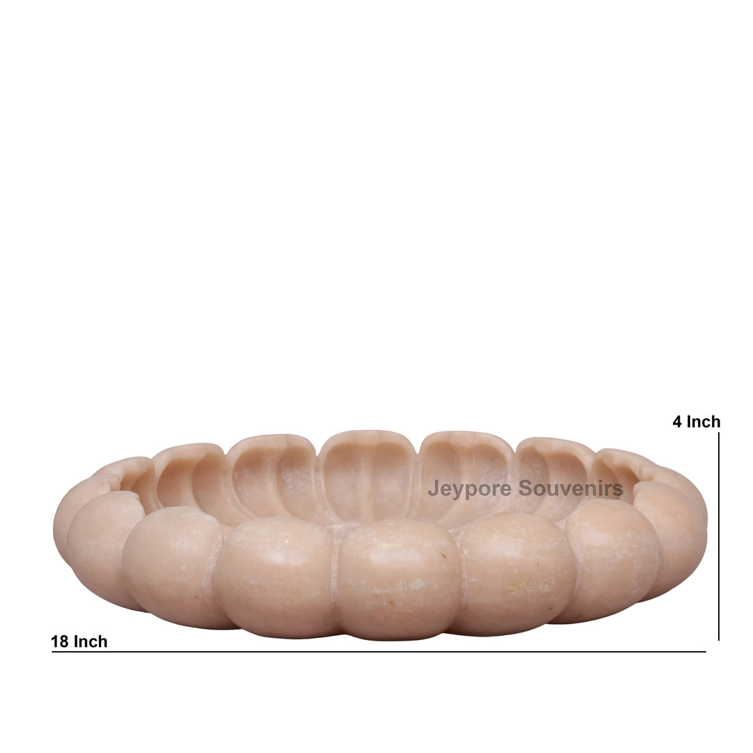 Hand-Carved Round Pinkish-Peach marble Lotus Bowl