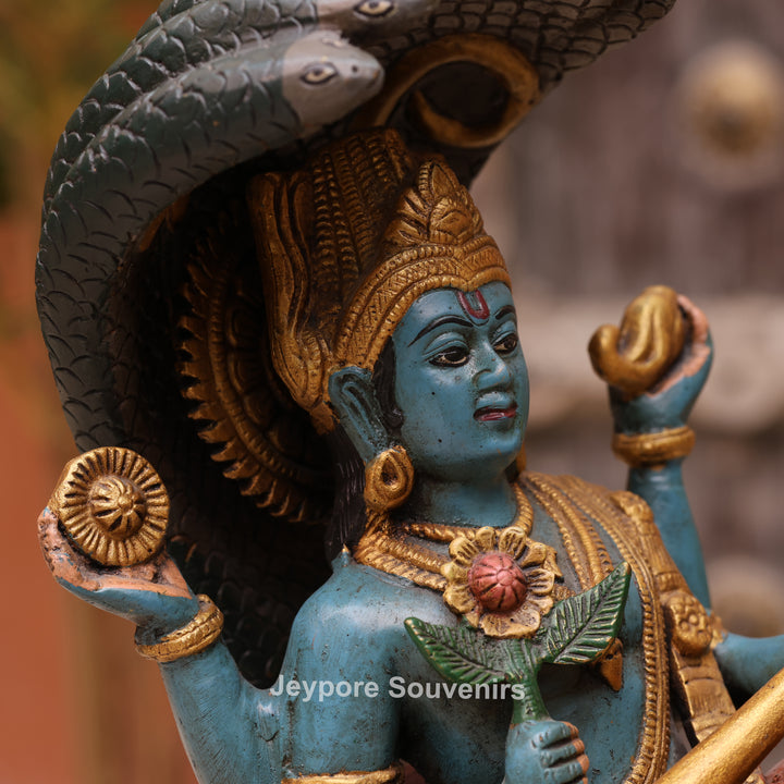 13" Handcrafted Vishnu Lakshmi Sheshnag Brass Statue