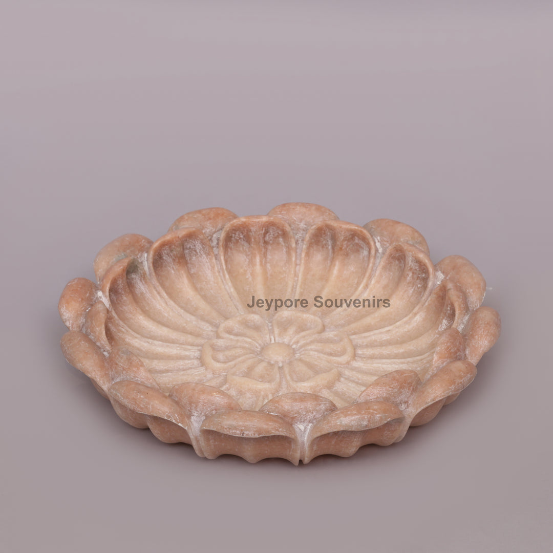 Hand-Carved Pink Stone Marble Lotus Bowl