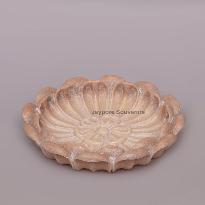 Hand-Carved Pink Stone Marble Lotus Bowl