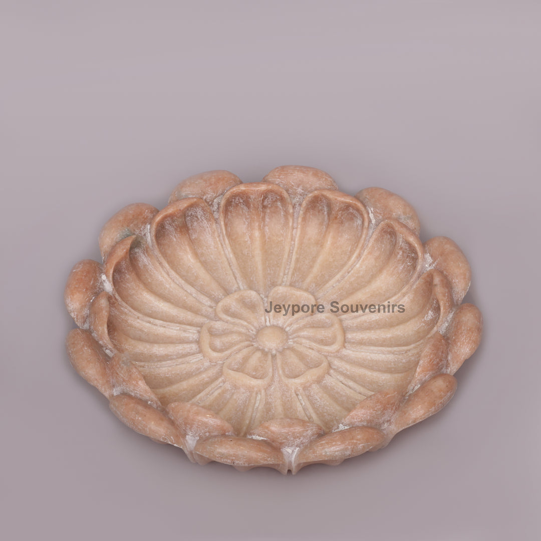 Hand-Carved Pink Stone Marble Lotus Bowl