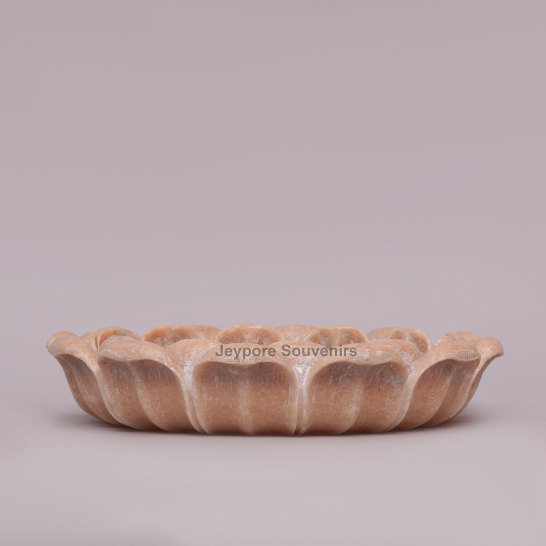 Hand-Carved Pink Stone Marble Lotus Bowl