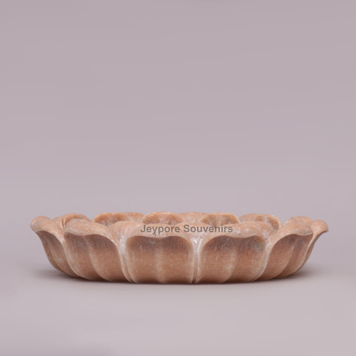 Hand-Carved Pink Stone Marble Lotus Bowl