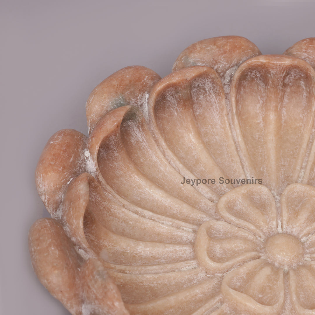 Hand-Carved Pink Stone Marble Lotus Bowl