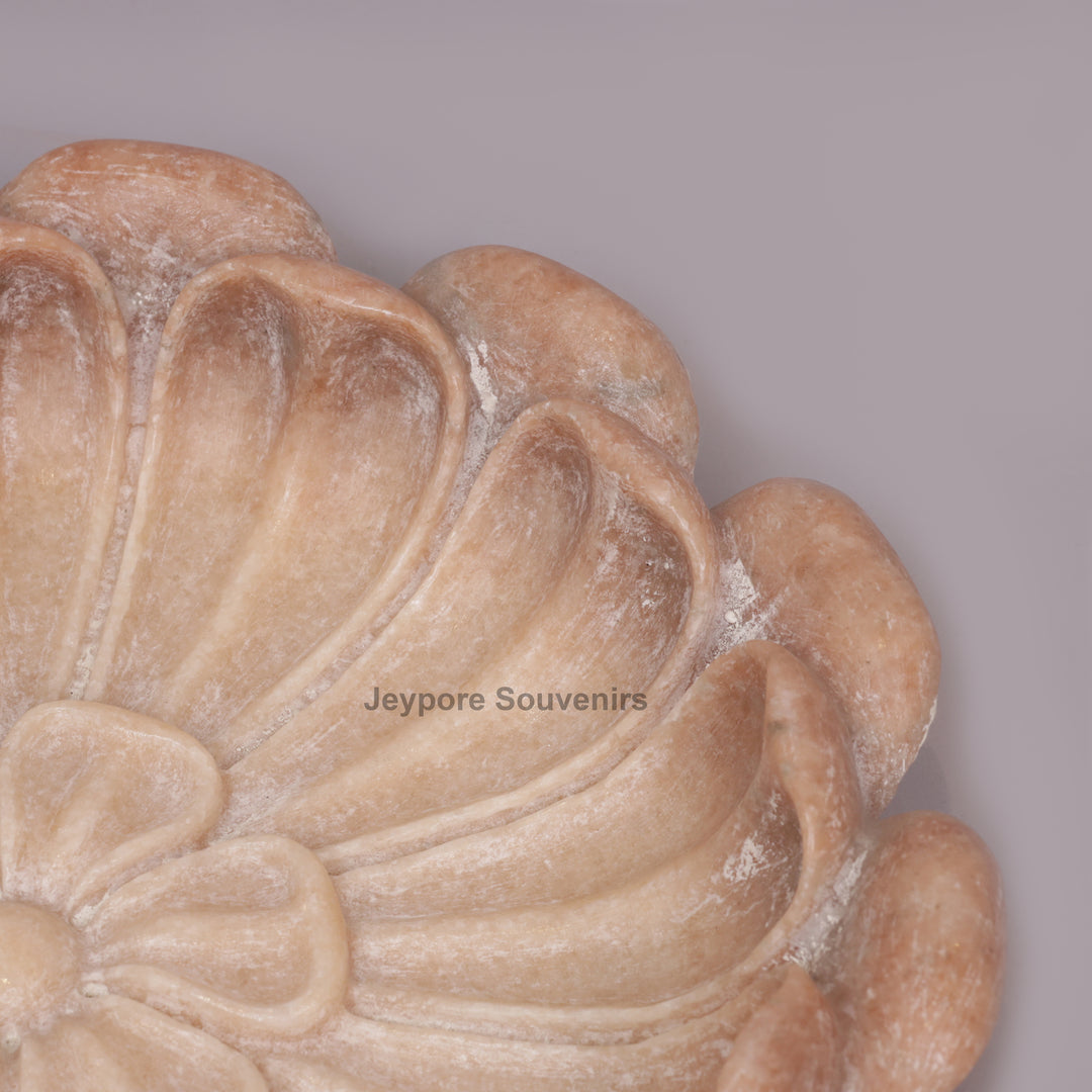 Hand-Carved Pink Stone Marble Lotus Bowl