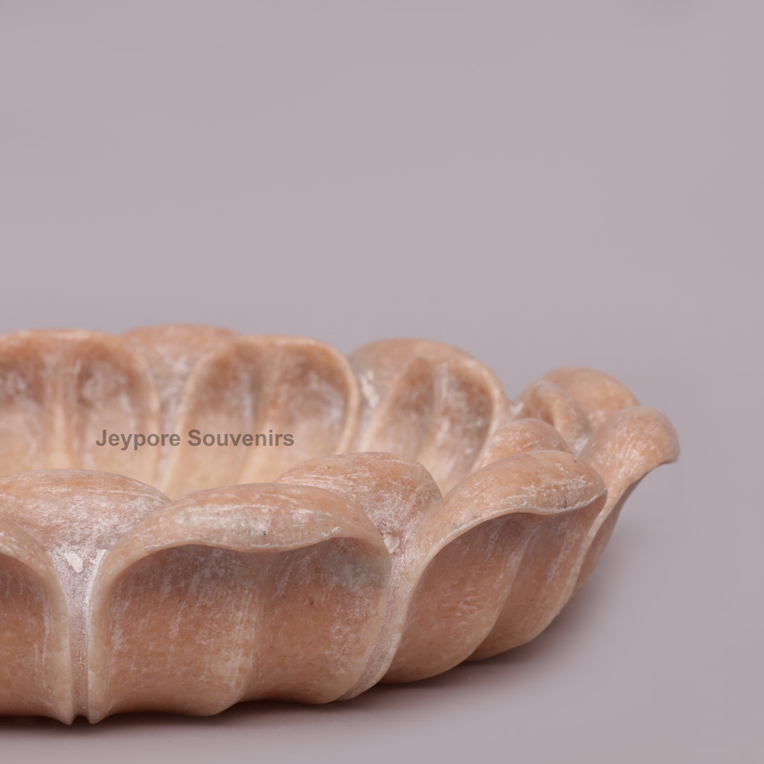 Hand-Carved Pink Stone Marble Lotus Bowl