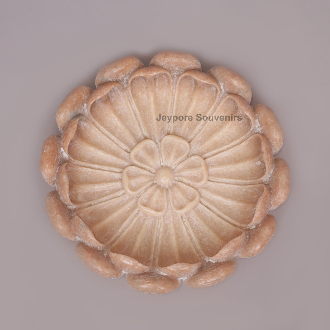 Hand-Carved Pink Stone Marble Lotus Bowl