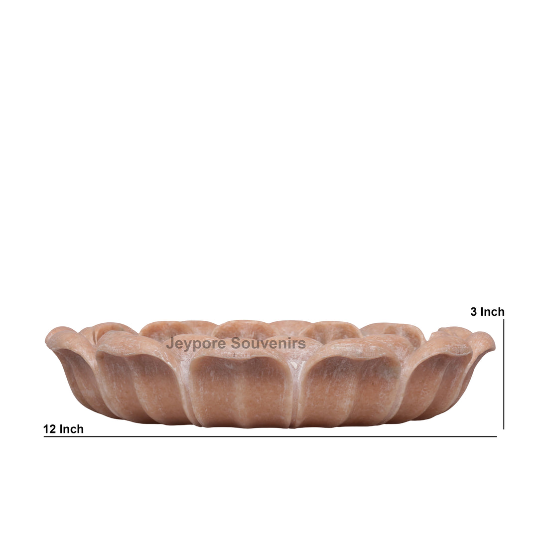 Hand-Carved Pink Stone Marble Lotus Bowl
