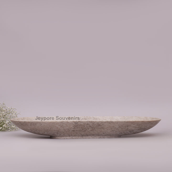 Handcrafted Beige Oval Marble Stone Decorative Tray Bowl