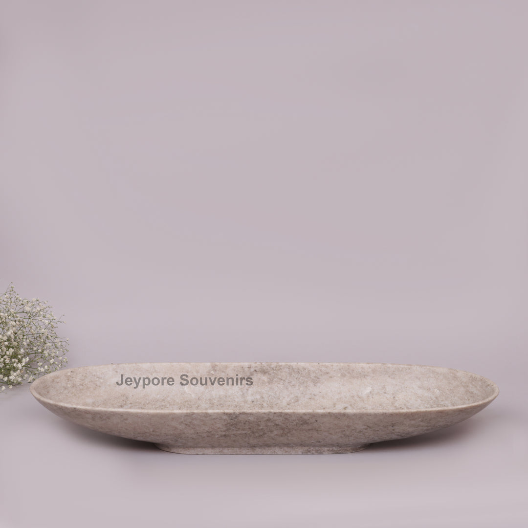 Handcrafted Beige Oval Marble Stone Decorative Tray Bowl