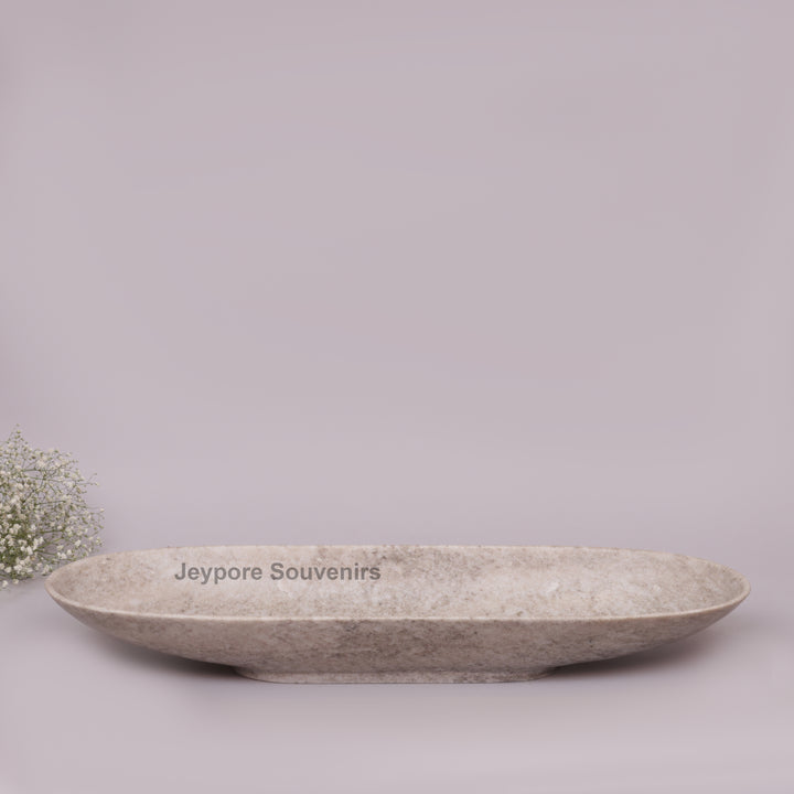 Handcrafted Beige Oval Marble Stone Decorative Tray Bowl