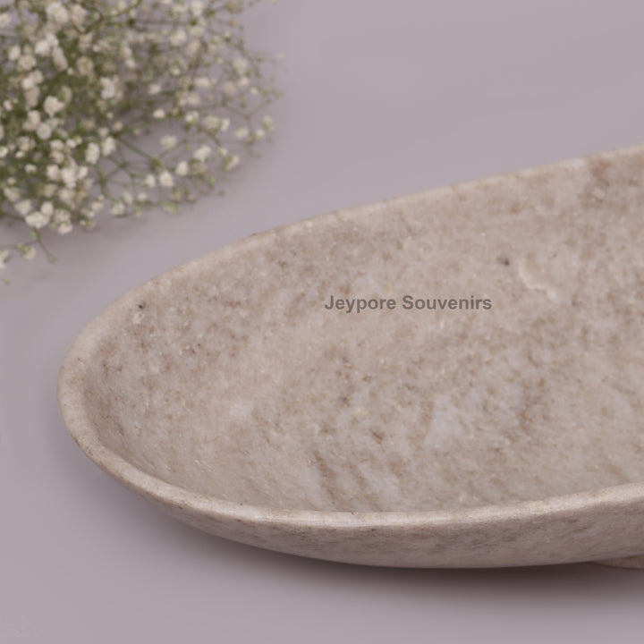 Handcrafted Beige Oval Marble Stone Decorative Tray Bowl