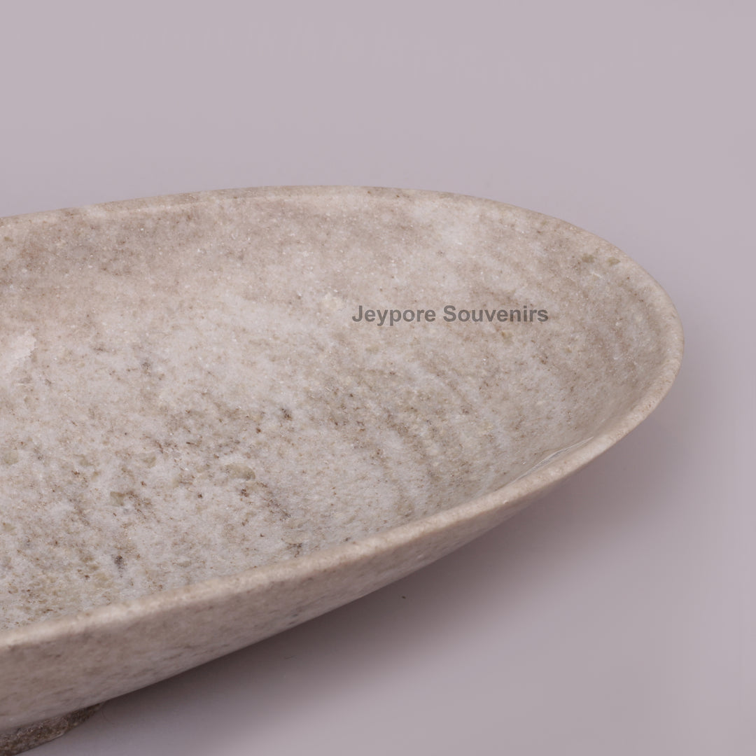 Handcrafted Beige Oval Marble Stone Decorative Tray Bowl