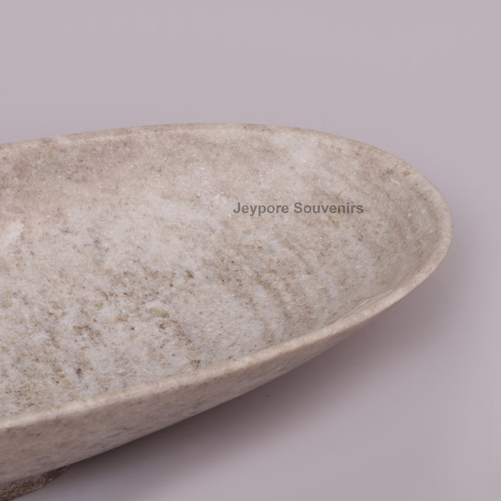 Handcrafted Beige Oval Marble Stone Decorative Tray Bowl