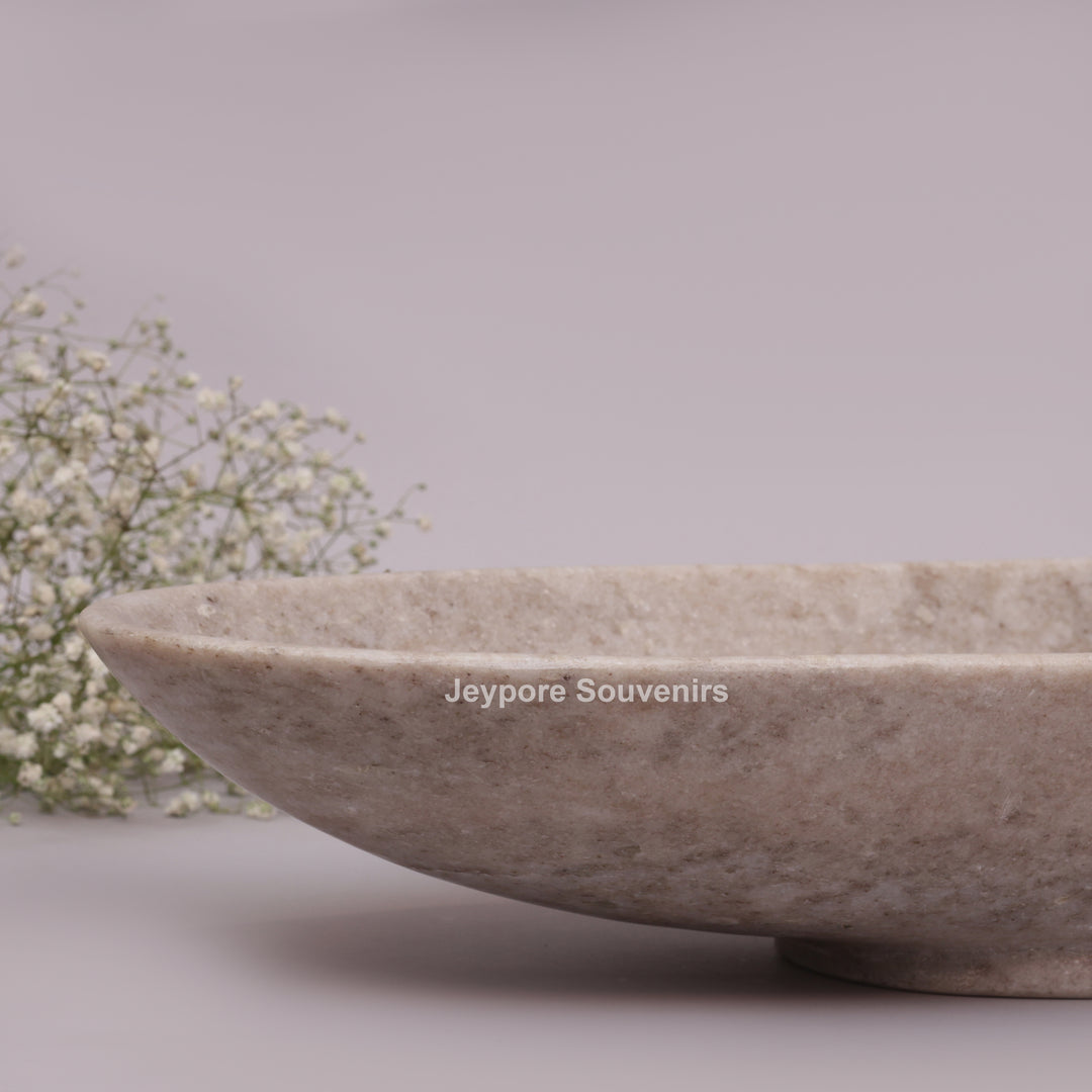 Handcrafted Beige Oval Marble Stone Decorative Tray Bowl