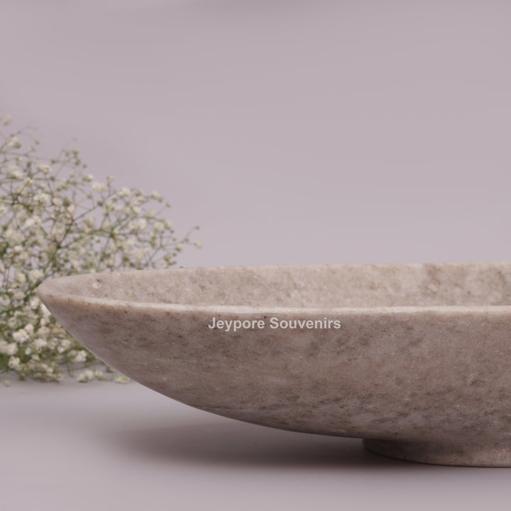Handcrafted Beige Oval Marble Stone Decorative Tray Bowl