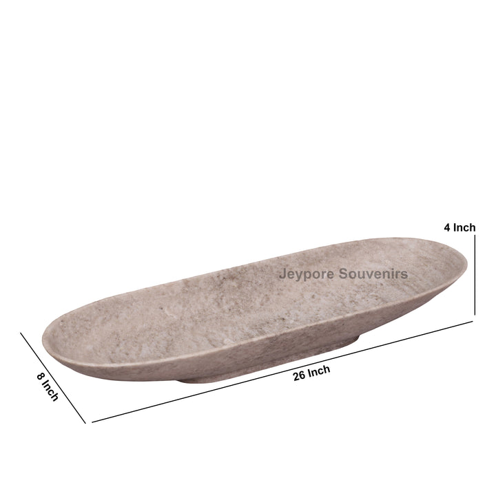 Handcrafted Beige Oval Marble Stone Decorative Tray Bowl