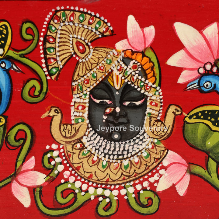 Hand-Painted Shrinathji Pichwai Wooden Jharokha Wall Mirror with Cow Motifs