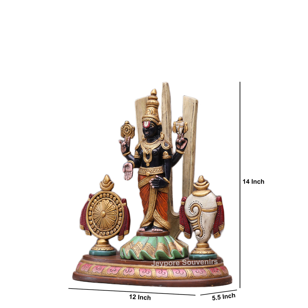 Handcrafted Tirupati Balaji Brass Statue with Shankh &amp; Chakra