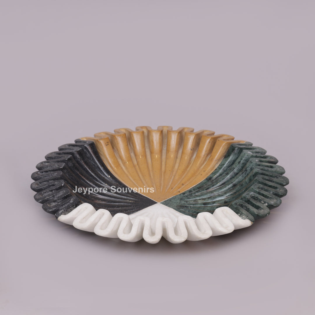 Handcrafted Multicolor Fluted Marble Decorative Bowl