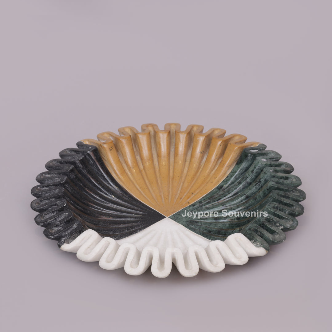 Handcrafted Multicolor Fluted Marble Decorative Bowl