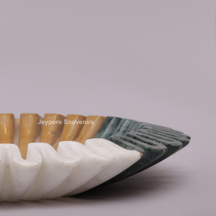 Handcrafted Multicolor Fluted Marble Decorative Bowl