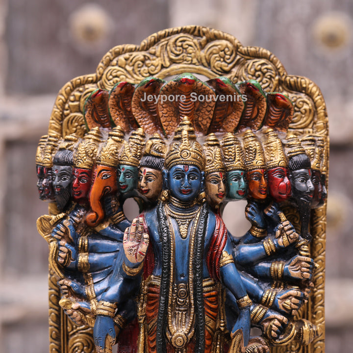 Handcrafted Multicolor Dashavatara Vishwaroopam Lord Vishnu Brass Statue