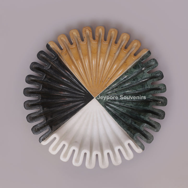 Handcrafted Multicolor Fluted Marble Decorative Bowl